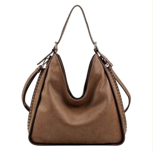 Amplio Bolso de Hombro Sintético Hobo con Asa Ajustable y Laterales con Tachuelas Decorativas Mujer - Imagen 6