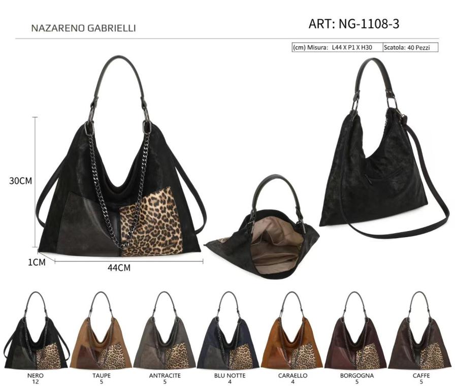 CGNG1108-3-All Bolso de Hombro Hobo Sintético Nazareno Gabrielli con 2 Compartimentos Frontales Originales - Imagen 1