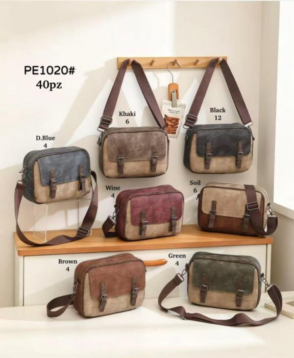 Bolso Bandolera Sintético Tricolor de Mujer con Solapa Frontal y Bolsillo Trasero - Imagen 2