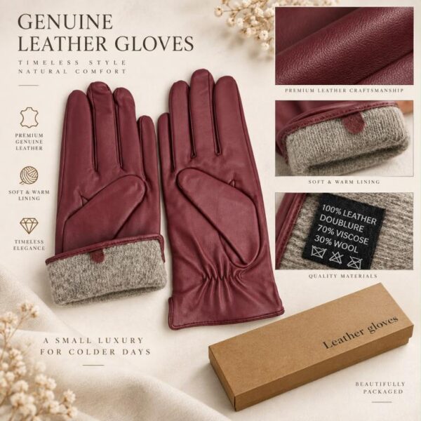 Preciosos Guantes de Mujer en Piel con Gran Calidad y Diseño Clásico y Elegante - Imagen 2