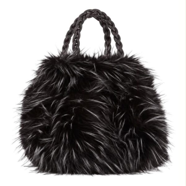 Bolso de Mano en Pelo Sintético con 2 Asas Cortas Trenzadas y Cremallera para Mujer - Imagen 4