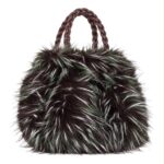 Bolso de Mano en Pelo Sintético con 2 Asas Cortas Trenzadas y Cremallera para Mujer