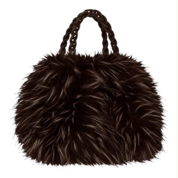 Bolso de Mano en Pelo Sintético con 2 Asas Cortas Trenzadas y Cremallera para Mujer - Imagen 6
