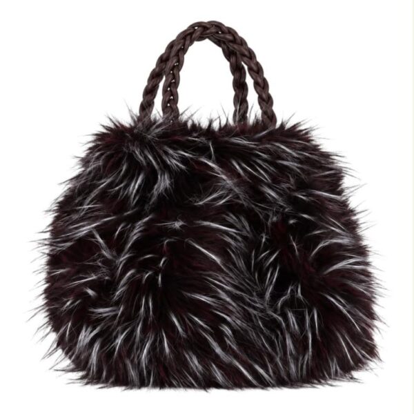 Bolso de Mano en Pelo Sintético con 2 Asas Cortas Trenzadas y Cremallera para Mujer - Imagen 5