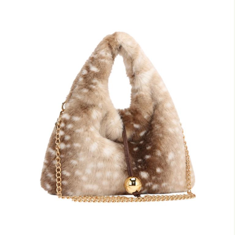 CGYB716-B Bolso de Mano con Pelito Sintético, Asa de Cadena y Esfera Decorativa Dorada Frontal para Mujer - Imagen 1
