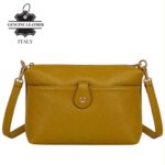 Bolso Bandolera en Piel Italiana con Bolsillo Frontal Bajo Mini Solapa de Botón y Cierre de Cremallera Mujer