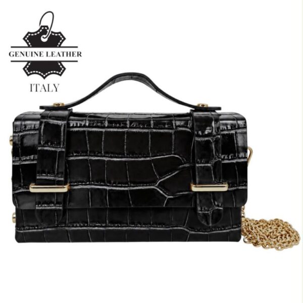 Bolsito de Mano Compacto en Piel con Diseño Croco, Tachuelas y Solapa 2 Botones Mujer - Imagen 4