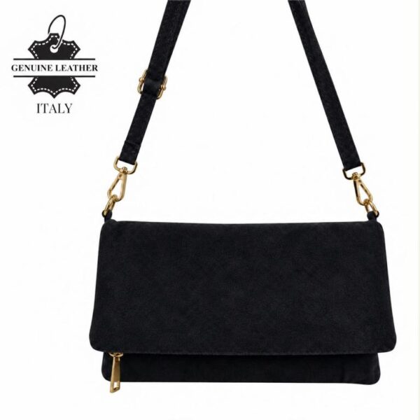 Bolso Bandolera en Piel de Serraje con Solapa de Botones y Bolsillo Trasero para Mujer - Imagen 8