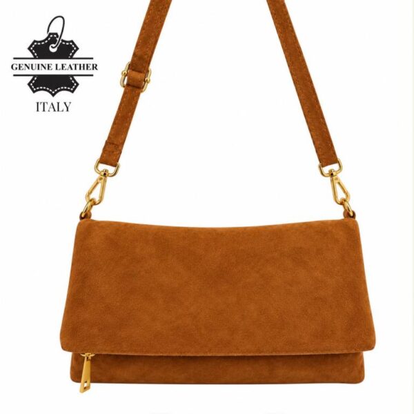 Bolso Bandolera en Piel de Serraje con Solapa de Botones y Bolsillo Trasero para Mujer - Imagen 9