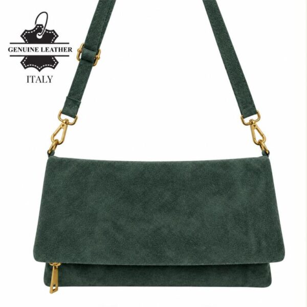 Bolso Bandolera en Piel de Serraje con Solapa de Botones y Bolsillo Trasero para Mujer - Imagen 10