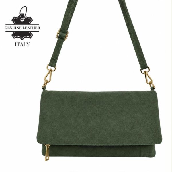 Bolso Bandolera en Piel de Serraje con Solapa de Botones y Bolsillo Trasero para Mujer - Imagen 4