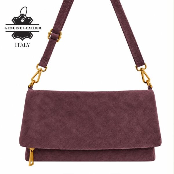 Bolso Bandolera en Piel de Serraje con Solapa de Botones y Bolsillo Trasero para Mujer - Imagen 3