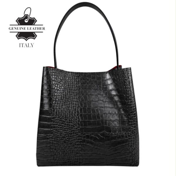 Bolso de Hombro Premium en Piel Italiana Bucket con Diseño Croco y Monedero Extra - Imagen 4