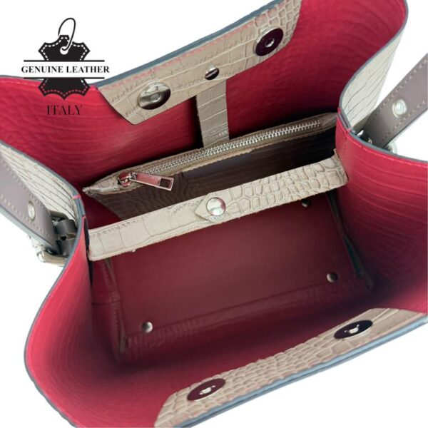 Bolso de Hombro Premium en Piel Italiana Bucket con Diseño Croco y Monedero Extra - Imagen 11