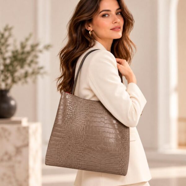 Bolso de Hombro Premium en Piel Italiana Bucket con Diseño Croco y Monedero Extra - Imagen 2