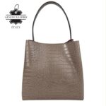 Bolso de Hombro Premium en Piel Italiana Bucket con Diseño Croco y Monedero Extra