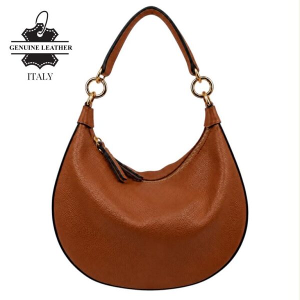 Bolso de Hombro en Piel Italiana con Asa Extraíble, Tira Bandolera y 2 Cremalleras para Mujer - Imagen 8