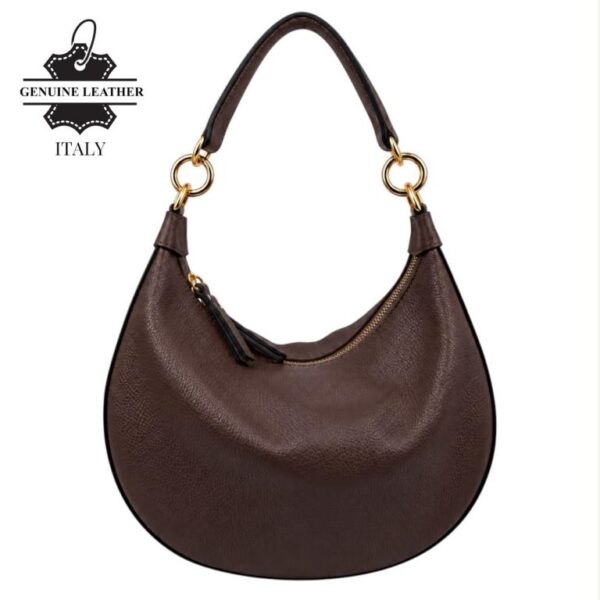 Bolso de Hombro en Piel Italiana con Asa Extraíble, Tira Bandolera y 2 Cremalleras para Mujer - Imagen 9