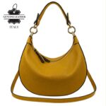 Bolso de Hombro en Piel Italiana con Asa Extraíble, Tira Bandolera y 2 Cremalleras para Mujer