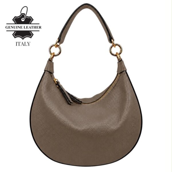 Bolso de Hombro en Piel Italiana con Asa Extraíble, Tira Bandolera y 2 Cremalleras para Mujer - Imagen 3