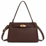 Bolso de Hombro Sintético con Asa Larga, Manivela de Giro y Tiras Frontales para Mujer