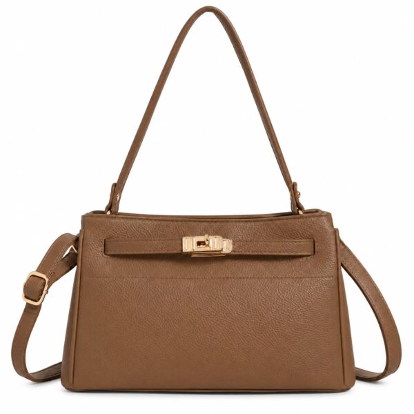 Bolso de Hombro Sintético con Asa Larga, Manivela de Giro y Tiras Frontales para Mujer - Imagen 6