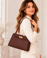Bolso de Hombro Sintético con Asa Larga, Manivela de Giro y Tiras Frontales para Mujer - Imagen 2