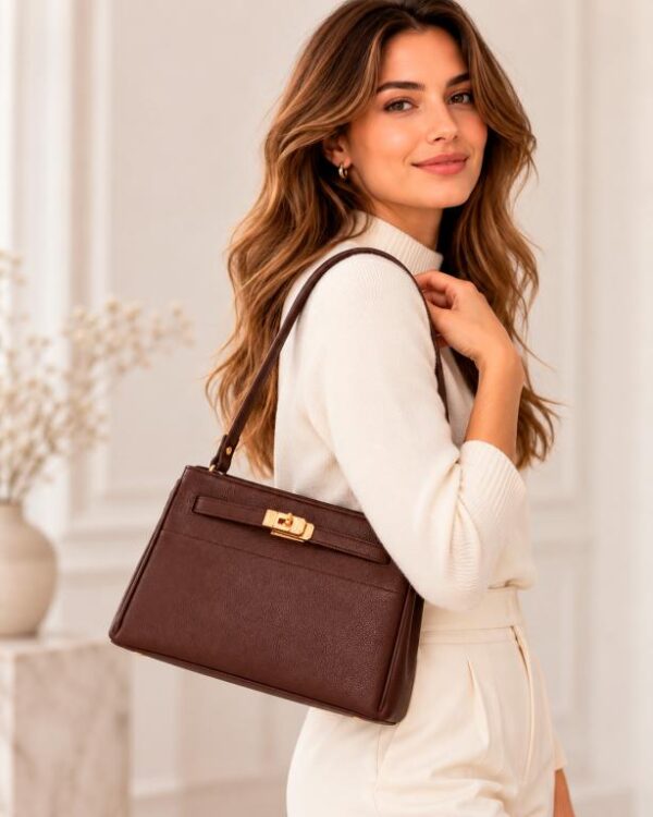 Bolso de Hombro Sintético con Asa Larga, Manivela de Giro y Tiras Frontales para Mujer - Imagen 2