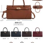 Bolso de Mano Sintético con 2 Asas Cortas, Manivela de Giro y Tiras Frontales para Mujer