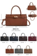 Bolso de Mano Sintético con 2 Asas Cortas, Manivela de Giro y Tiras Frontales para Mujer - Imagen 9
