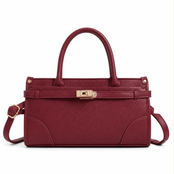 Bolso de Mano Sintético con 2 Asas Cortas, Manivela de Giro y Tiras Frontales para Mujer - Imagen 7