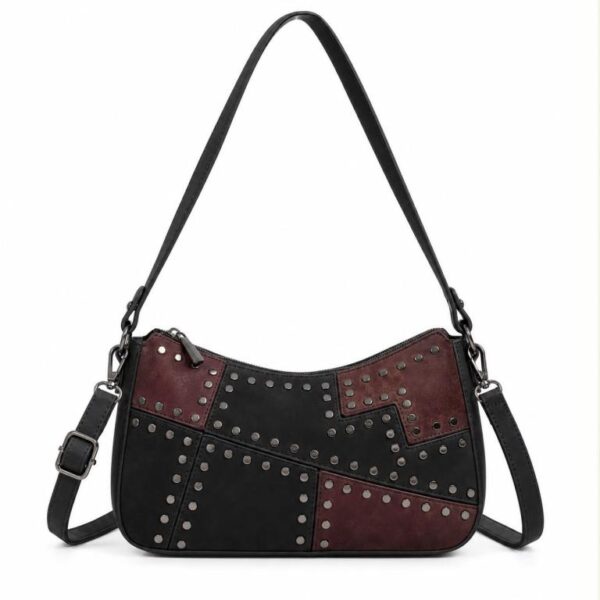 Bolso de Hombro Sintético Bicolor con Tachuelas Frontales y Bolsillo Trasero para Mujer - Imagen 4