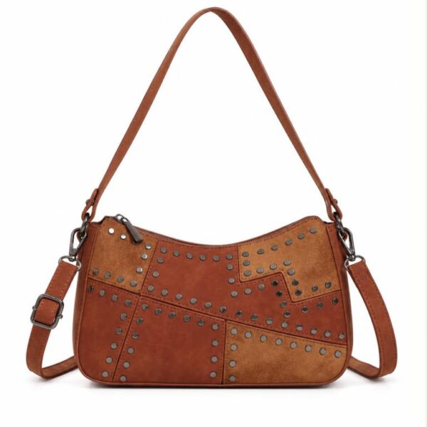 Bolso de Hombro Sintético Bicolor con Tachuelas Frontales y Bolsillo Trasero para Mujer - Imagen 3