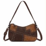 Bolso de Hombro Sintético Bicolor con Tachuelas Frontales y Bolsillo Trasero para Mujer