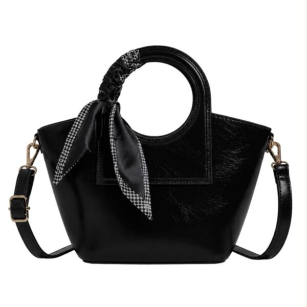 Bolso de Mano Sintético con Asas Cortas Circulares, Pañuelo Decorativo y Diseño Elegante Mujer - Imagen 8