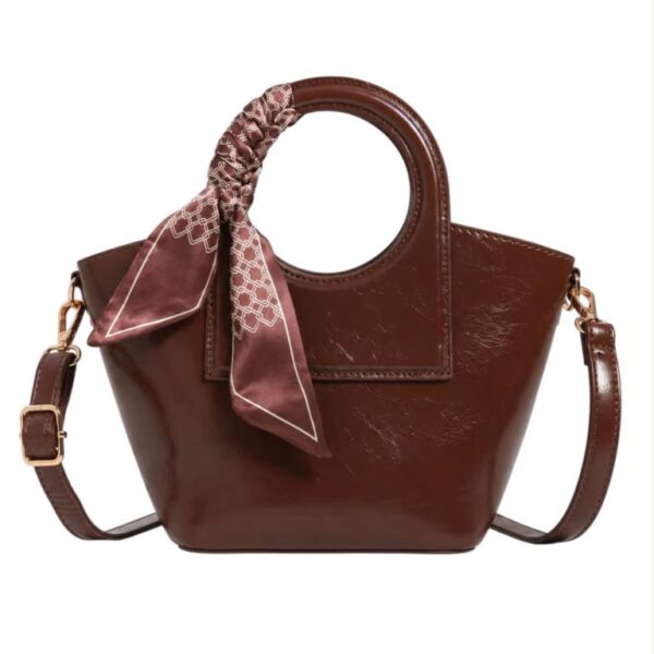 Bolso de Mano Sintético con Asas Cortas Circulares, Pañuelo Decorativo y Diseño Elegante Mujer - Imagen 3