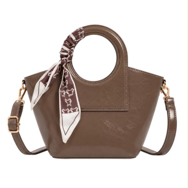 Bolso de Mano Sintético con Asas Cortas Circulares, Pañuelo Decorativo y Diseño Elegante Mujer - Imagen 5