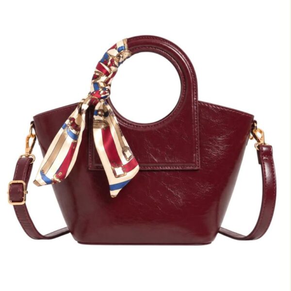 Bolso de Mano Sintético con Asas Cortas Circulares, Pañuelo Decorativo y Diseño Elegante Mujer - Imagen 6