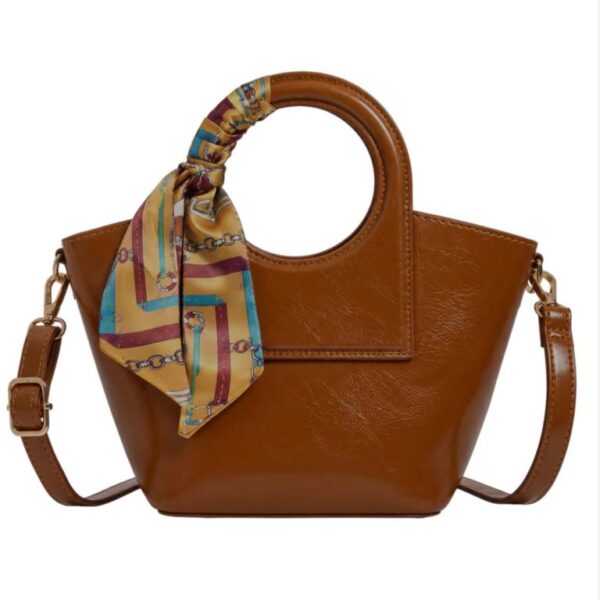 Bolso de Mano Sintético con Asas Cortas Circulares, Pañuelo Decorativo y Diseño Elegante Mujer - Imagen 7