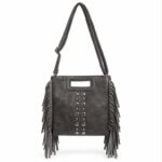 Bolso de Mano Sintético con Flecos Laterales y Tachuelas Decorativas Frontales para Mujer