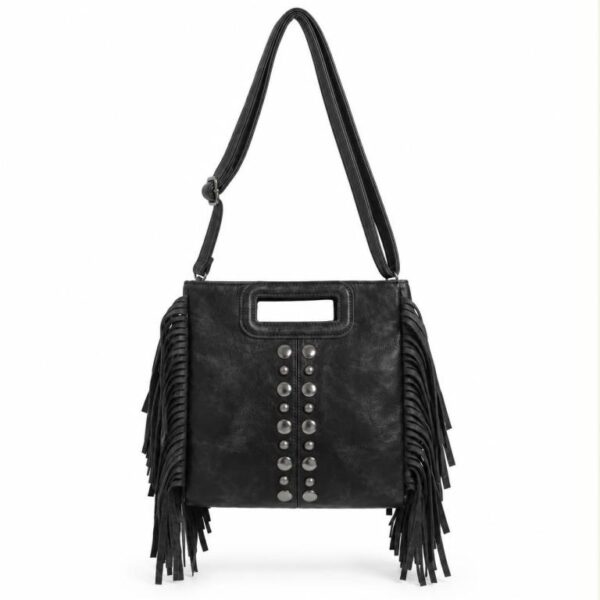 Bolso de Mano Sintético con Flecos Laterales y Tachuelas Decorativas Frontales para Mujer - Imagen 8