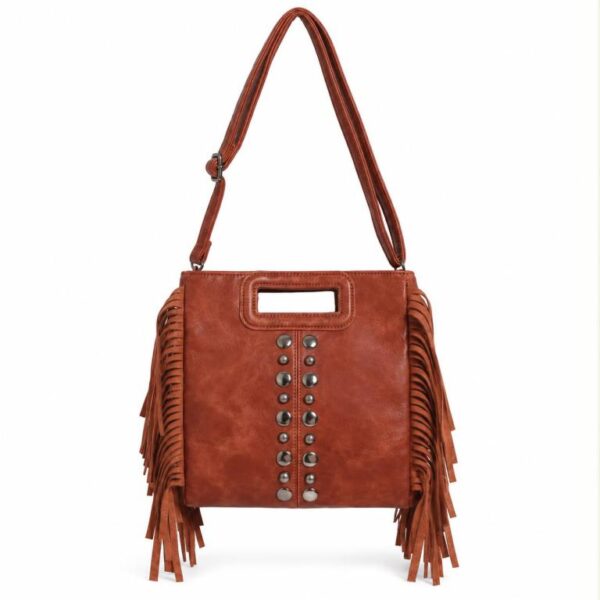 Bolso de Mano Sintético con Flecos Laterales y Tachuelas Decorativas Frontales para Mujer - Imagen 3