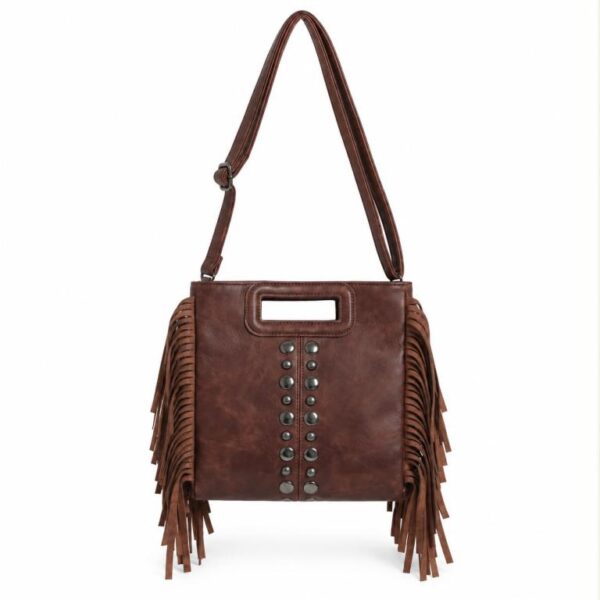 Bolso de Mano Sintético con Flecos Laterales y Tachuelas Decorativas Frontales para Mujer - Imagen 7