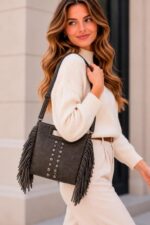 Bolso de Mano Sintético con Flecos Laterales y Tachuelas Decorativas Frontales para Mujer - Imagen 2