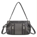 Bolso Bandolera Sintético con Tachuelas y 2 Cremalleras Frontales Decorativas para Mujer - Imagen 6