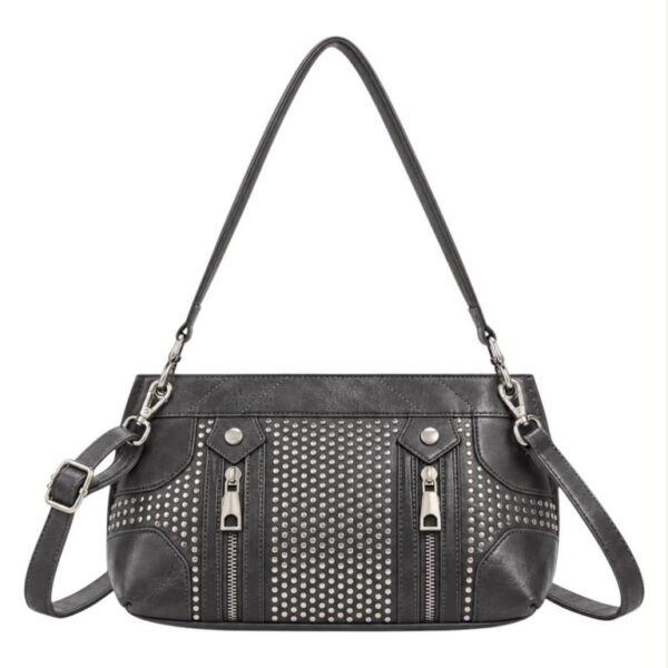 Bolso Bandolera Sintético con Tachuelas y 2 Cremalleras Frontales Decorativas para Mujer - Imagen 6