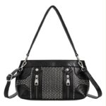 Bolso Bandolera Sintético con Tachuelas y 2 Cremalleras Frontales Decorativas para Mujer - Imagen 7