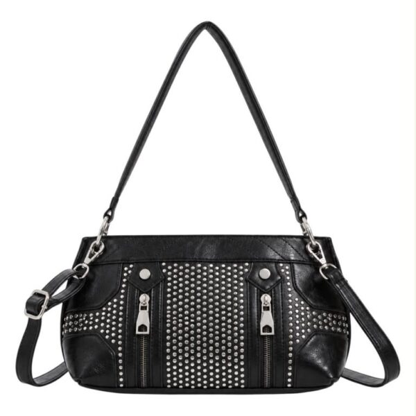 Bolso Bandolera Sintético con Tachuelas y 2 Cremalleras Frontales Decorativas para Mujer - Imagen 7