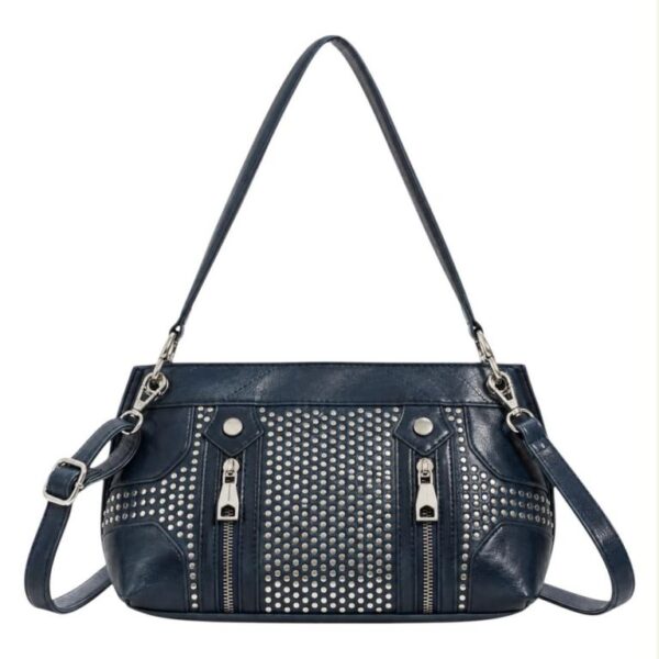 Bolso Bandolera Sintético con Tachuelas y 2 Cremalleras Frontales Decorativas para Mujer - Imagen 2