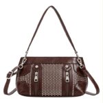 Bolso Bandolera Sintético con Tachuelas y 2 Cremalleras Frontales Decorativas para Mujer - Imagen 3